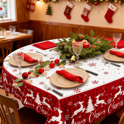 2-Pack Winter Christmas Tablecloths – Reindeer & Snowflake Disposable Decor