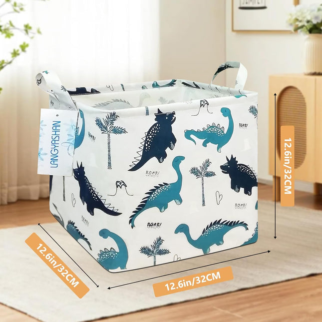 Waterproof Canvas Storage Basket – Square Dinosaur Hamper for Nursery & Toy Room