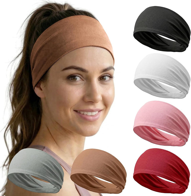 6 Pack Wide Headbands for Women Non Slip Sweat Wicking Workout Yoga Hair Bands