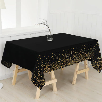 3 Pack Black Gold Dot Tablecloths 54x108 – Disposable Party Covers