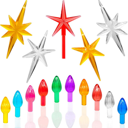 Ceramic Christmas Tree Replacement Bulbs Set – 117 Multicolor Lights + 5 Star Toppers