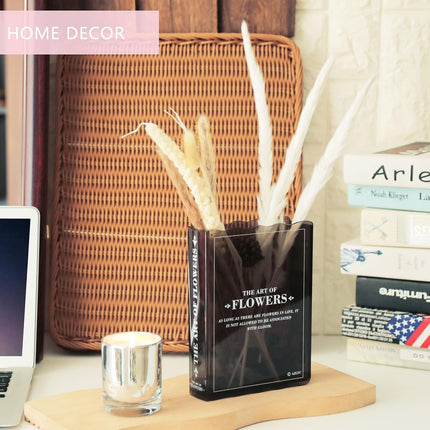 Book-Shaped Flower Vase – Black Acrylic Vase for Bedroom & Home Office Decor