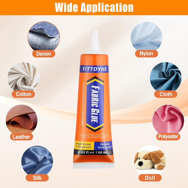 60ml Permanent Fabric Glue, Clear Washable Clothing Adhesive Denim, Leather and Crafts