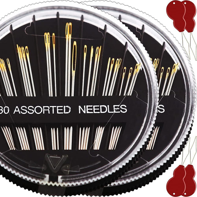 60 Pack Hand Sewing Needles Set, 6 Assorted Sizes with Large Eye Needles and Threaders