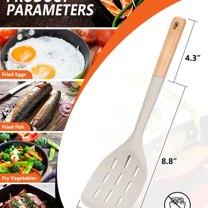 2 Pack Silicone Spatula Wooden Handle Heat Resistant Kitchen Turner Khaki