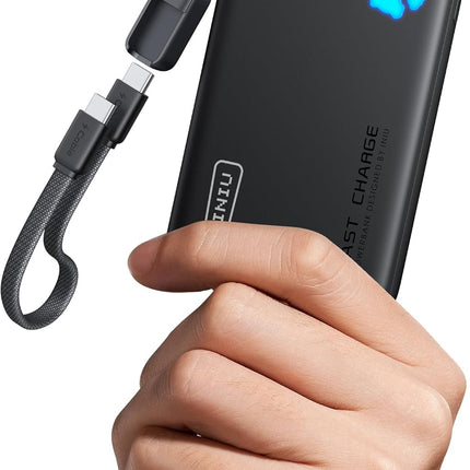 45W Ultra-Slim Portable Charger – 10000mAh PD Power Bank with Built-in USB-C Cable