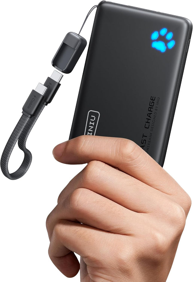 45W Ultra-Slim Portable Charger – 10000mAh PD Power Bank with Built-in USB-C Cable