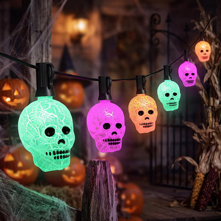 10.5FT 10L Halloween Skull String Lights, IP65 Connectable C7/E12 Plug-In Decor