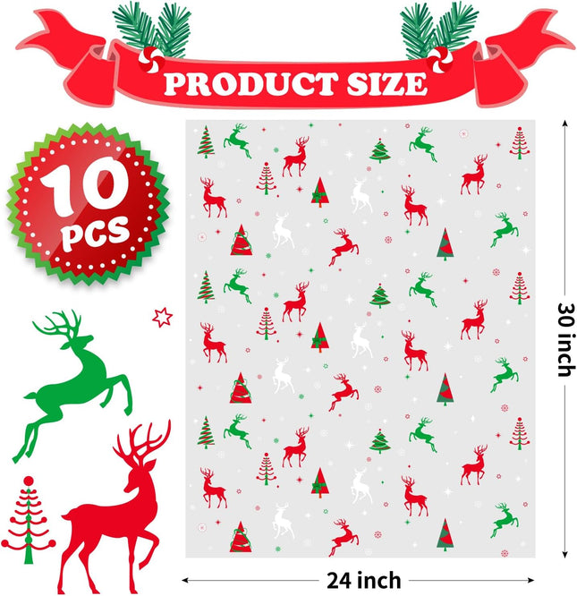 10PCS Christmas Cellophane Gift Bags – 24x30" Clear Holiday Wrapping