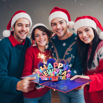 New Year Pop-Up Greeting Card – 3D Colorful Holiday Card with Envelope