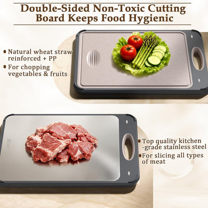 Double Sided Stainless Steel Cutting Board Food Grade Vegetable Chopping Board