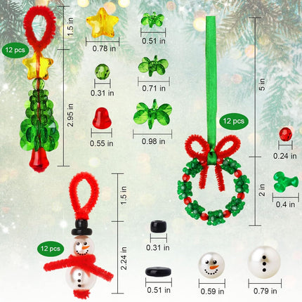 36-Piece Beaded Christmas Ornament Kit, Includes 12 Snowmen & 12 Christmas Trees