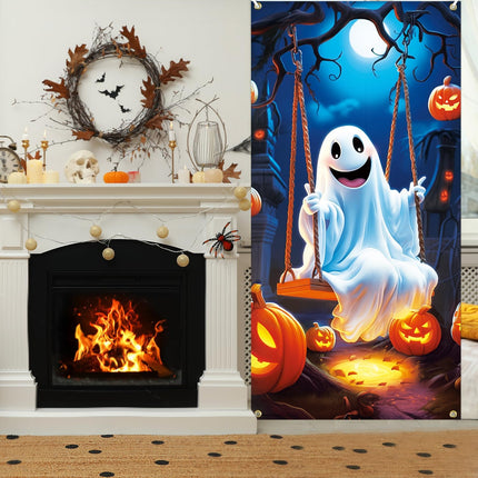 Halloween Ghost Door Cover Banner, 71.6x35.4in Indoor Outdoor Wall & Window Decor