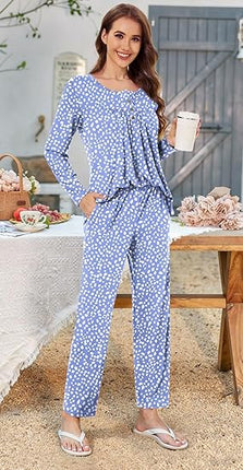 Women Pajama Set 2PC Long Sleeve Pants Lounge Sleepwear Pockets