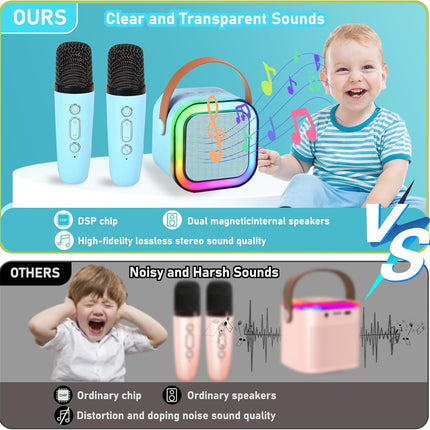 Mini Karaoke Machine for Kids & Adults, Portable Bluetooth, 2 Wireless Mics