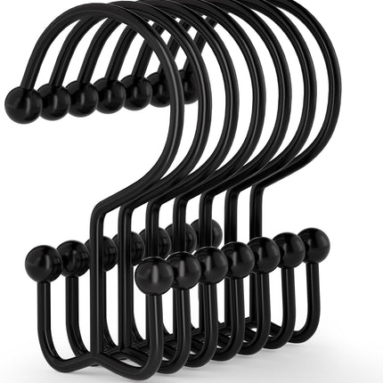 12PCS Black Shower Curtain Hooks Rings, Rustproof Double Glide, Durable Shower Rod