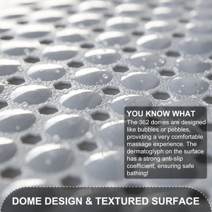 Extra Large Gray Bath Mat – 40x16", Non-Slip, Drain Holes, Washable