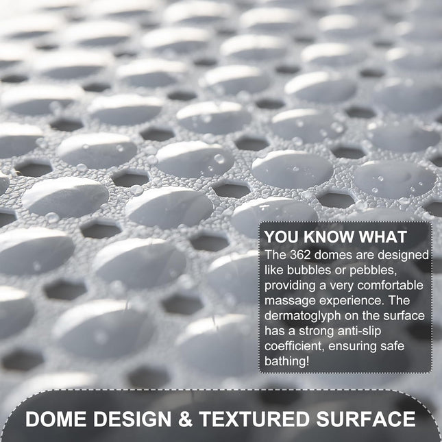 Extra Large Gray Bath Mat – 40x16", Non-Slip, Drain Holes, Washable