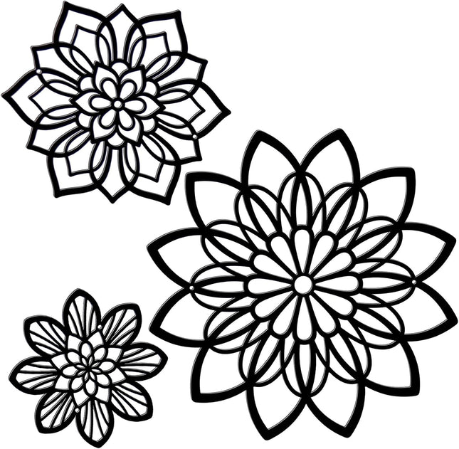 3PCS Metal Flower Wall Decor – Black Farmhouse Wall Art for Home & Office