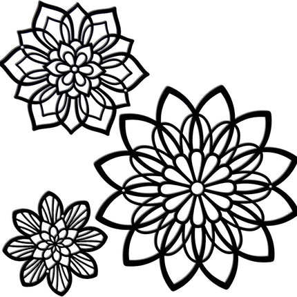3Pcs Metal Flower Wall Art, Black Farmhouse Decor for Bathroom, Living Room & Home