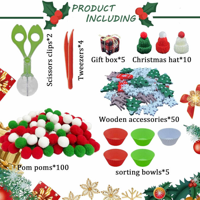 176PCS Christmas Sensory Bin Filler – Fine Motor Toys for Counting, Sorting & Winter Sensory Play
