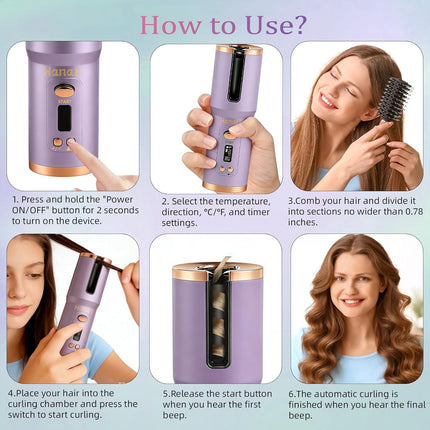 Cordless Automatic Curling Iron 6500mAh Battery Ceramic Hair Curler