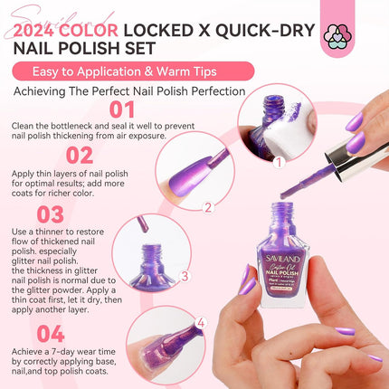 6-Pc Ombre Nail Polish Set, Pink Blue Gold Purple Pearl Quick-Dry Nail Lacquer