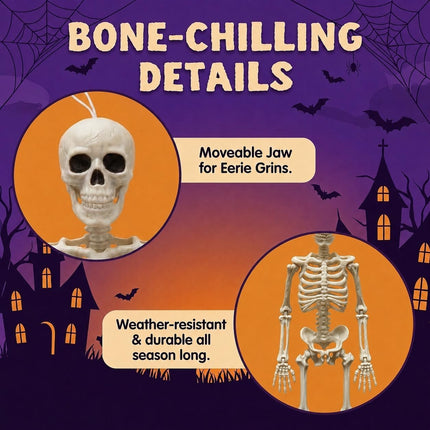 5-Piece 16in Hanging Skeletons, Spooky Halloween Decorations & Party Favors