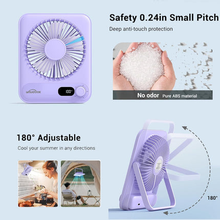 Small Desk Fan – 2000mAh Rechargeable Personal Fan, Quiet & Portable, Purple