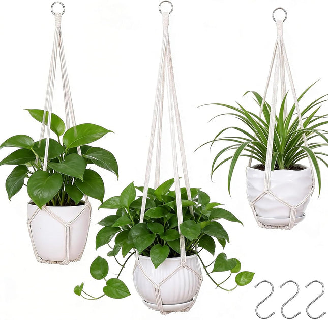3 Pack Macrame Plant Hangers, Cotton Hanging Planter Holders Hooks, 35/29/23 Inch