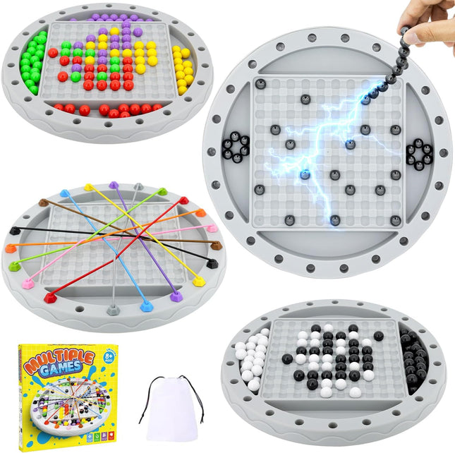 4 in 1 Strategy Board Game Set Chess Go Puzzle Rainbow Beads Ages 8+