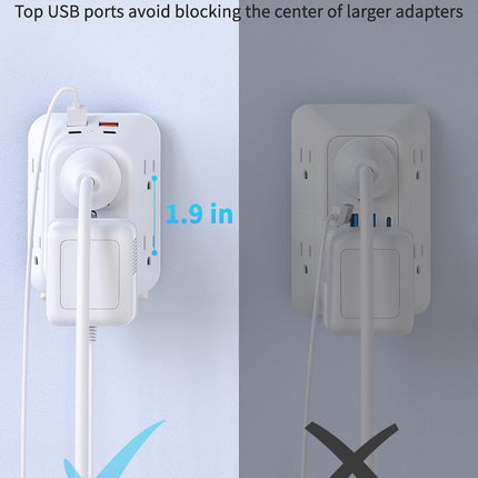 3-Sided 6-Outlet Extender with 4 USB Ports (2 USB-C), Surge Protector, White