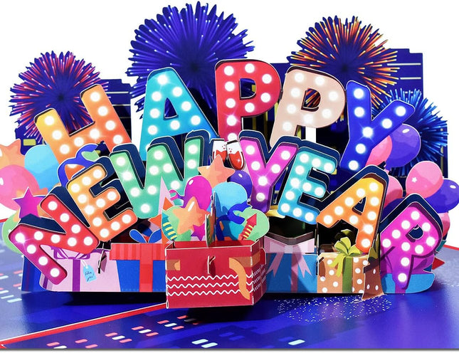 New Year Pop-Up Greeting Card – 3D Colorful Holiday Card with Envelope