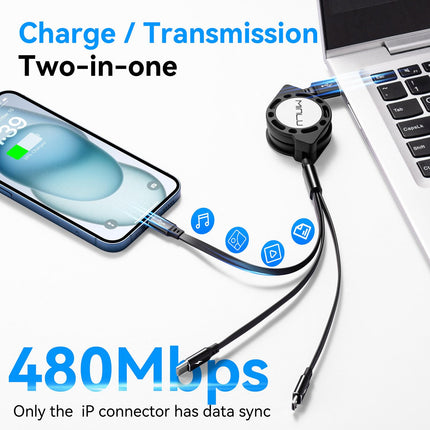2-Pack 4FT 3-in-1 Retractable Charging Cable – Lightning, Type-C & Micro USB