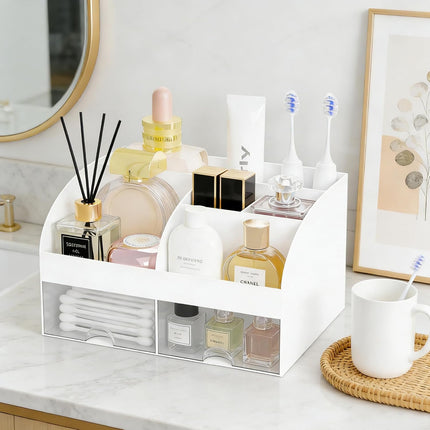Makeup Organizer with 2 Drawers – Cosmetic & Skincare Storage White