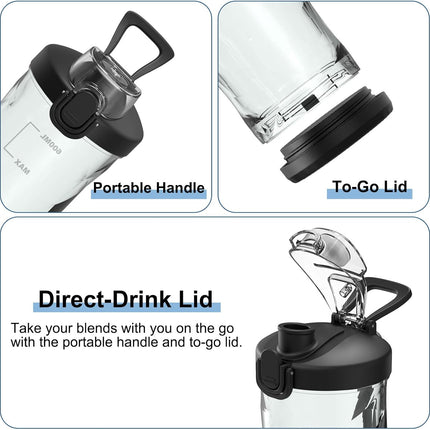 Portable Blender 20oz Cordless Personal Smoothie Maker with 6 Blades, Black
