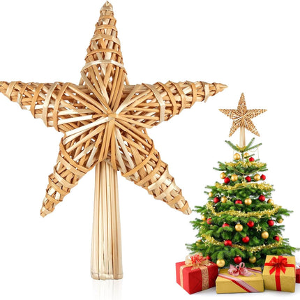 Christmas Tree Topper Straw Star – 12×7.8" Handmade Tree Decoration