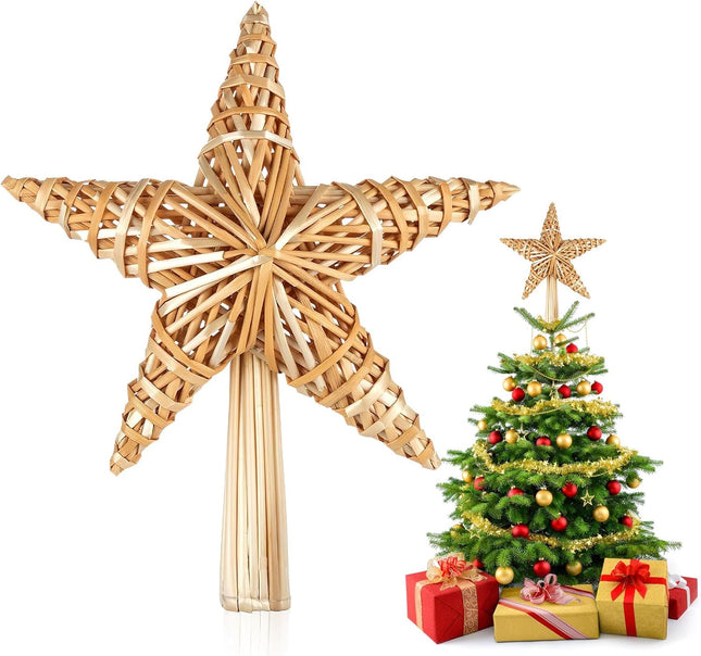 Christmas Tree Topper Straw Star – 12×7.8" Handmade Tree Decoration