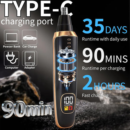 2-in-1 Nose & Ear Hair Trimmer for Men & Women, USB Rechargeable, LED Display, Waterproof