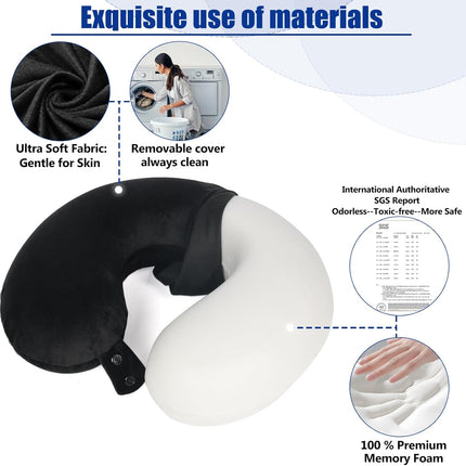 Pure Memory Foam Travel Pillow – Neck Support Cushion for Airplane, Car & Office