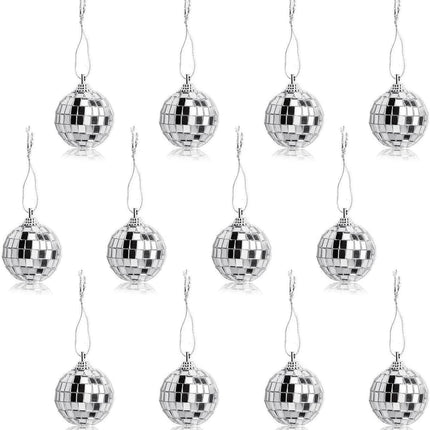 12pcs Silver Disco Mirror Balls 4cm – Party, Wedding & Christmas Tree Ornaments