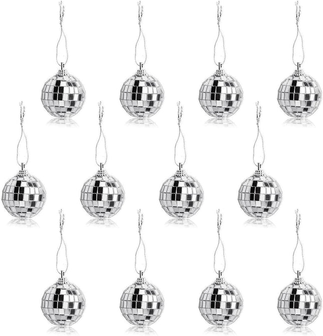 12pcs Silver Disco Mirror Balls 4cm – Party, Wedding & Christmas Tree Ornaments