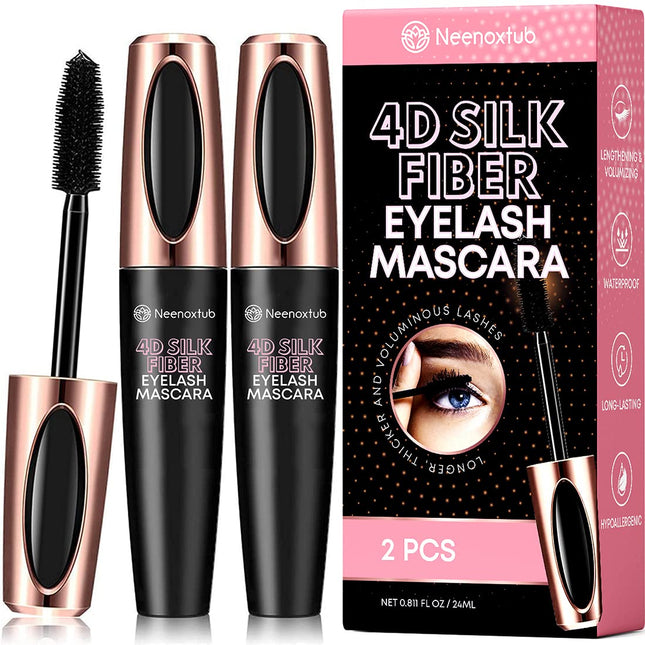 4D Silk Fiber Lash Mascara 2PK, Lengthening & Volumizing, Waterproof, Smudge-Proof Black
