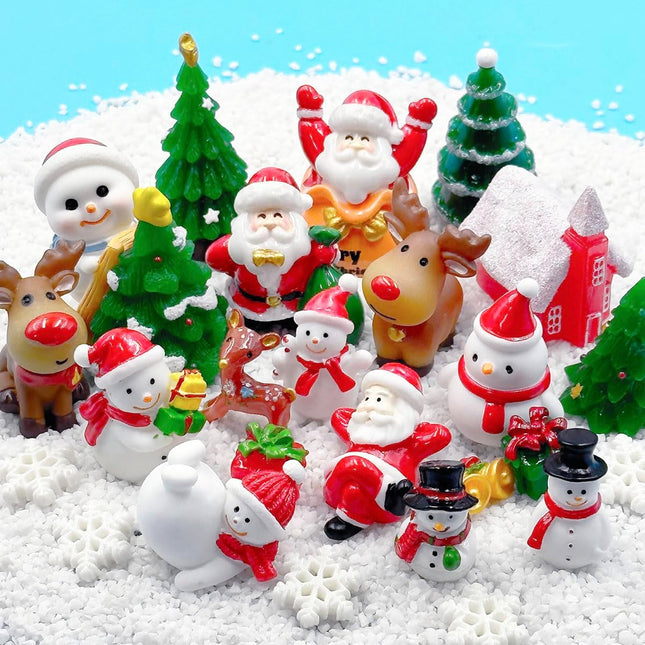 25pcs Christmas Mini Figurines – Resin Santa, Snowman & Animal Ornaments
