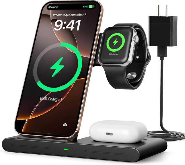2026 Portable Wireless Fast Charger, 3-in-1 for iPhone, Apple Watch, AirPods