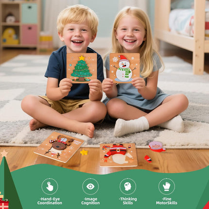 4-Pack Christmas Wooden Puzzles – Fun Jigsaw Set for Kids & Toddlers