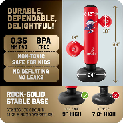 Kids Punching Bag Set – 5’3” Inflatable Bag with Gloves, Pads & Pump