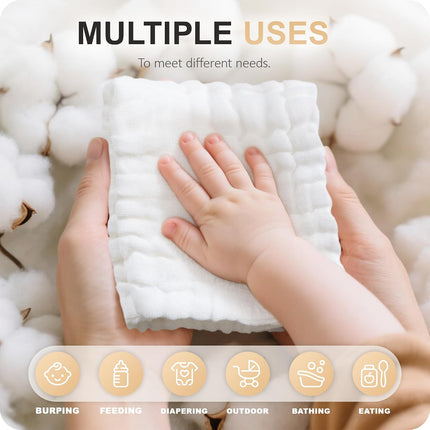 6-Pack Muslin Baby Washcloths, 100% Cotton, Soft Absorbent Burp & Bath Cloths, 12x12"
