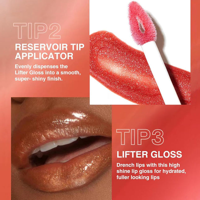 Nude Brown Plumping Lip Gloss 02, Glitter Tinted High-Pigment Moisturizing Lip Gloss