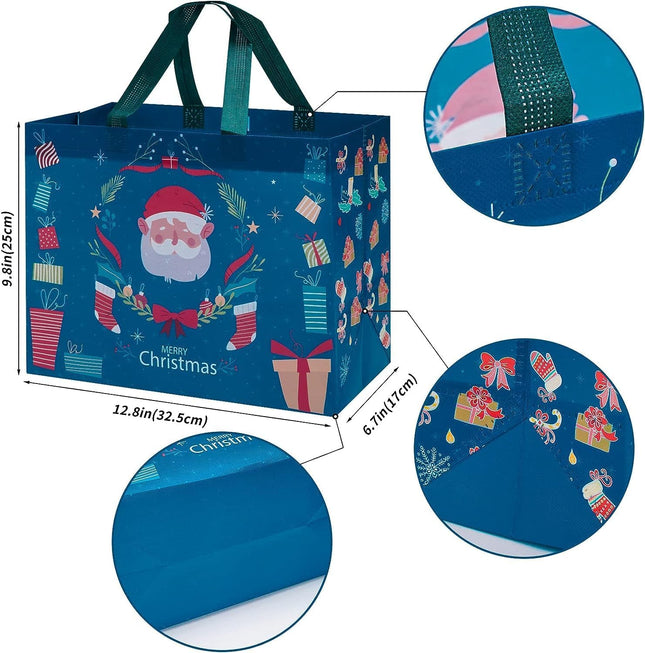 12-Pack Large Christmas Gift Bags Reusable Non-Woven Tote Bags for Holiday Gifts